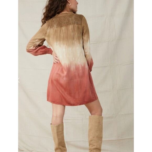 Bella Dahl Smoked Yoke Tunic Dress Flax Henna Ombre Size Small 100% Tencel - Picture 3 of 12